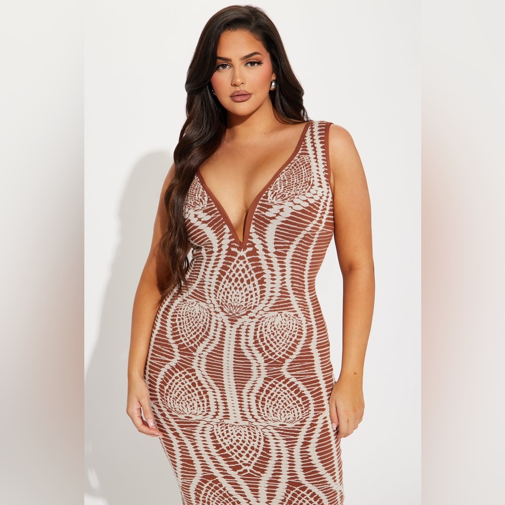 Brown and White Patterned Maxi Dress